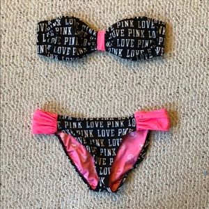 Black PINK Victoria’s Secret Logo Strapless Bikini
